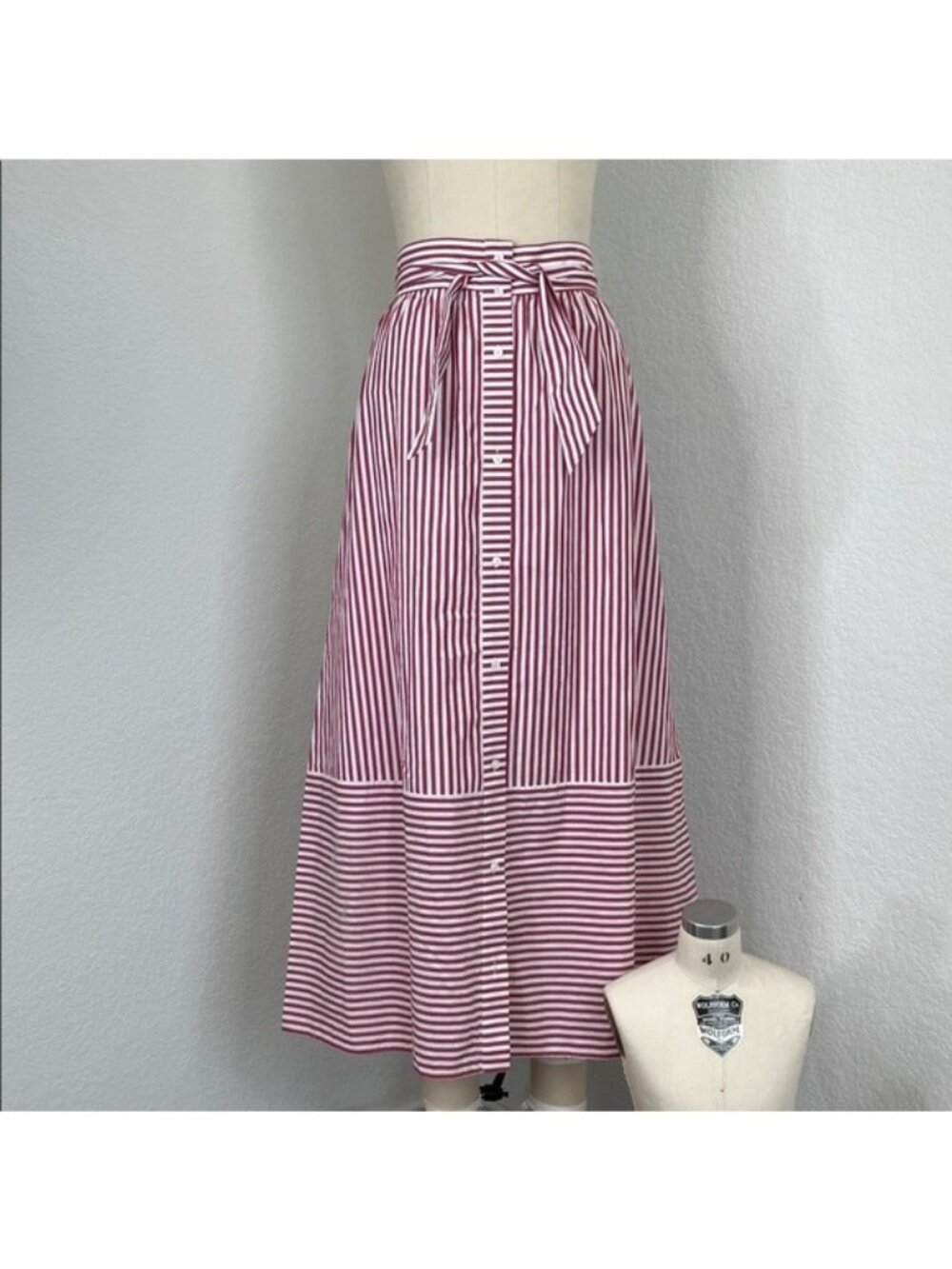Maje Jousse Striped Cotton Midi Skirt Belted Tie Contrast
